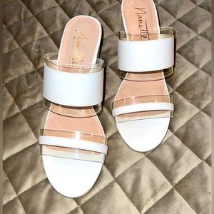 Nanette Lepore size 7.5 white and clear wedge sandals. NWOT